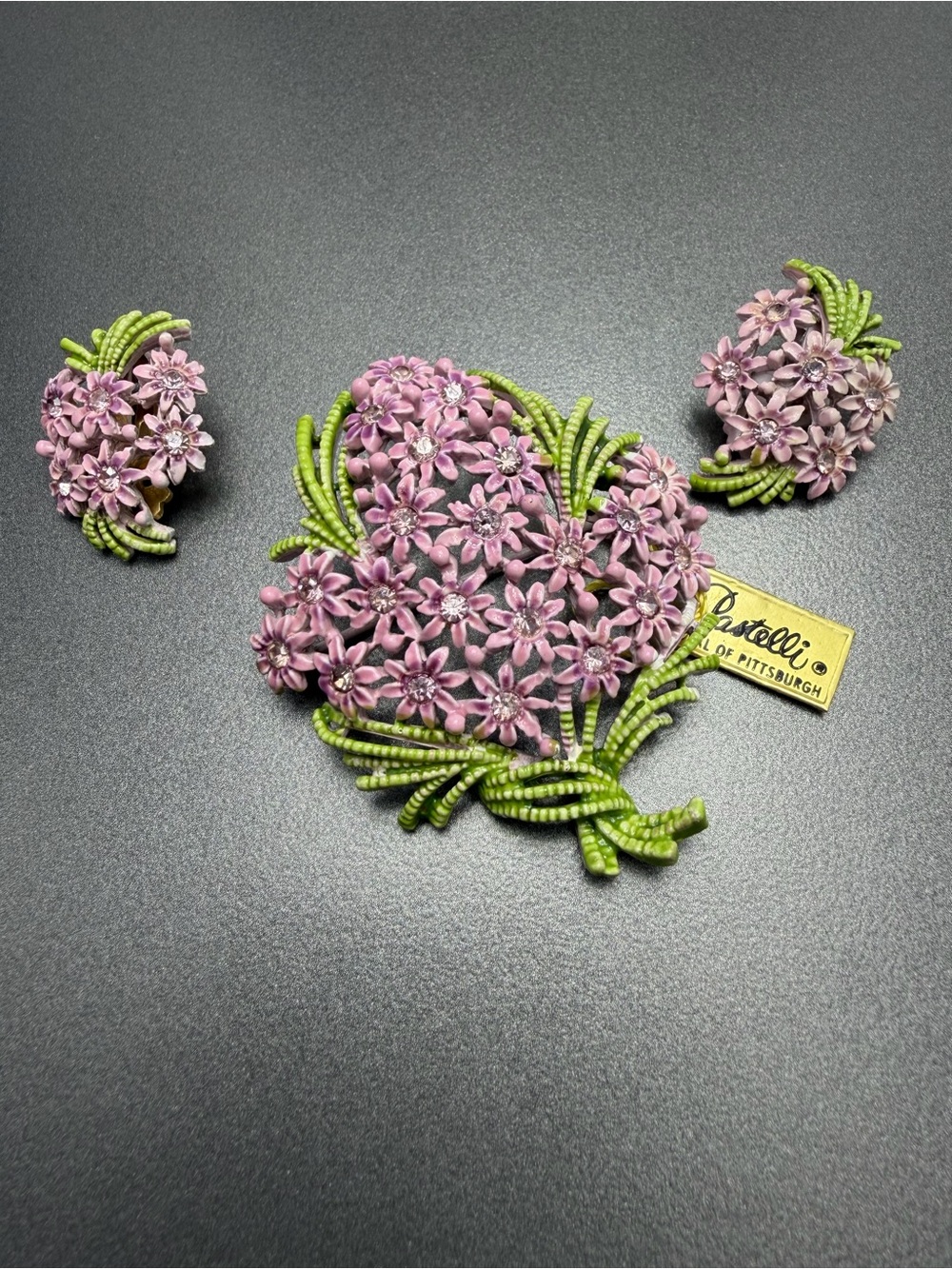 Vintage Enamel Brooch and Earrings Pastelli #91set